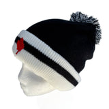 Black White Stripes Canada Mapleleaf Fashion Ski Pom Pom Winter Beanie Hats - Buckles.Biz
