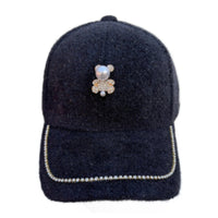 Black Women's Bling Hat Rhinestones Glitter Faux Pearls Gummy Bear Cap - Buckles.Biz