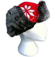Bomber Hat Snowflakes Red Pattern Trapper Aviator Winter Ski Hats - Buckles.Biz