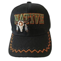 Bull Skull Buffalo Indian Native Pride Black Embroidered Ball Cap Hats - Buckles.Biz