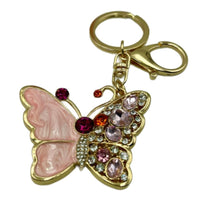 Butterfly Keychain Pink Purse Charm Puffy Bling Rhinestone Lobster Clasp - Buckles.Biz