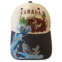 Canada Bear Fishing Embroidered Baseball Ball Cap Hat - Buckles.Biz