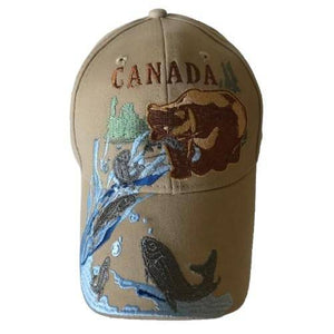 Canada Bear Fishing Embroidered Baseball Ball Cap Hat Hats - Buckles.Biz