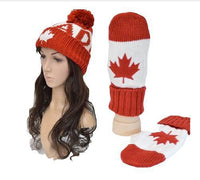 Canada Flag Toque Winter Hat Gloves Knitted Mittens Set