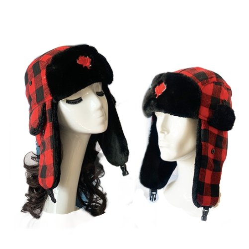 Canada Mapleleaf Plaid Flannel Hat Winter Bomber Hats One Size Fits All