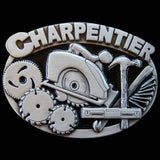 Charpentier French Carpenter Workshop Saw, Hammer Tool Profession Belt Buckle - Buckles.Biz