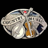 Country Music Belt Buckle Violin Banjo Musical Western Belts & Buckles - Buckles.Biz
