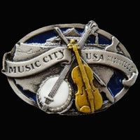 Country Music City USA Nashville Banjo Belt Buckle Buckles - Buckles.Biz