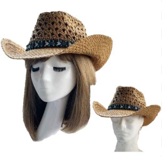 Cowboy Western Rodeo Ranch Women's Straw Vented Sombrero Unisex Hat - Buckles.Biz