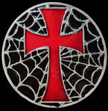 Cross Belt Buckle Crusaders Red Crosses Spider Web Medieval Gothic Belts Buckles - Buckles.Biz