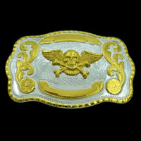 Crossbones Skull Wings Gold Chrome Belt Buckle Buckles - Buckles.Biz