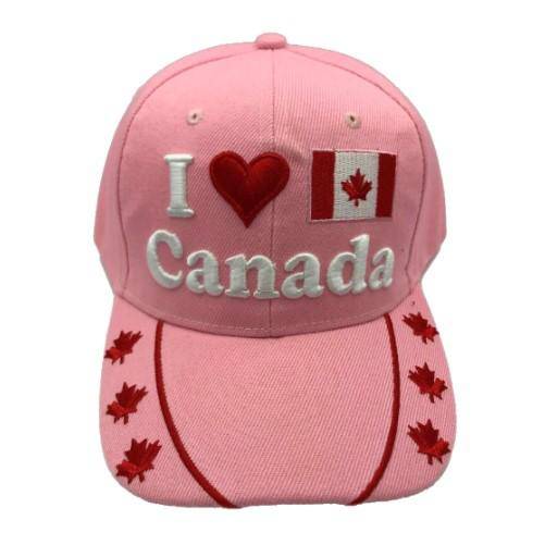 Embroidered I Love Canada Heart Maple Leaf Baseball Cap Sun Trucker Pink Hat - Buckles.Biz