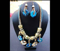 Fashion 3 Strand Silver Gold Blue Toned Bold Coil Statement Necklace Earrings - Buckles.Biz
