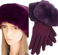 Fashion Women's Faux Fur Cossack Style Winter Hat Glove Set - Buckles.Biz