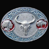 Five Cent Coin Buckle Indian Western Buffalo Longhorn Boucle de Ceinture - Buckles.Biz