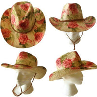 Floral Roses Straw Hat Summer Outdoor Women's Western Cowboy Breathable Hats - Buckles.Biz