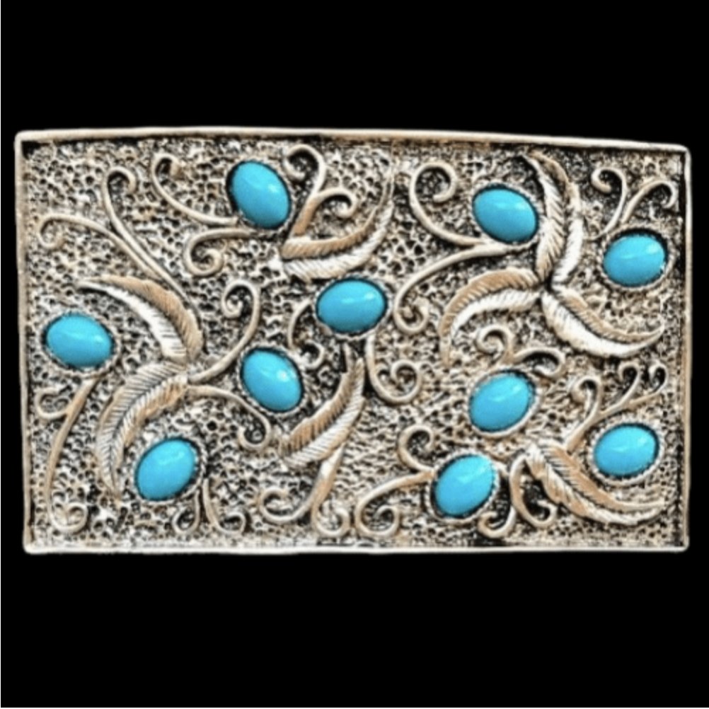 Flower Turquoise Stones Belt Buckle Native Indian Art Western Buckles Belts - Buckles.Biz
