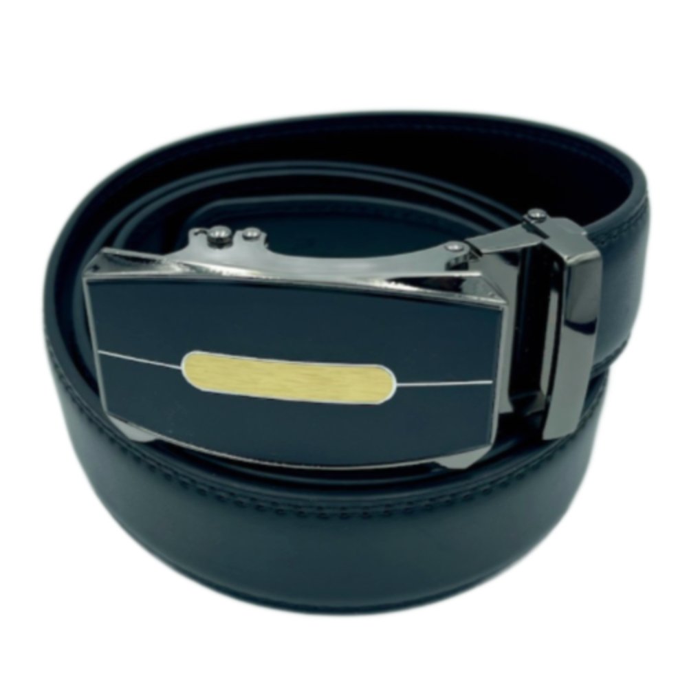 Black and Gold Men's Adjustable Ratchet Slide Buckle Belt - Genuine