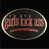 Girls Kick Ass Funny Bar Joke Fun Humor Girls Girly Pop Belt Buckle - Buckles.Biz