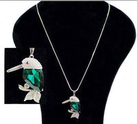 Green Stone Hummingbird Embellished Fashion Jewelry Necklace - Buckles.Biz