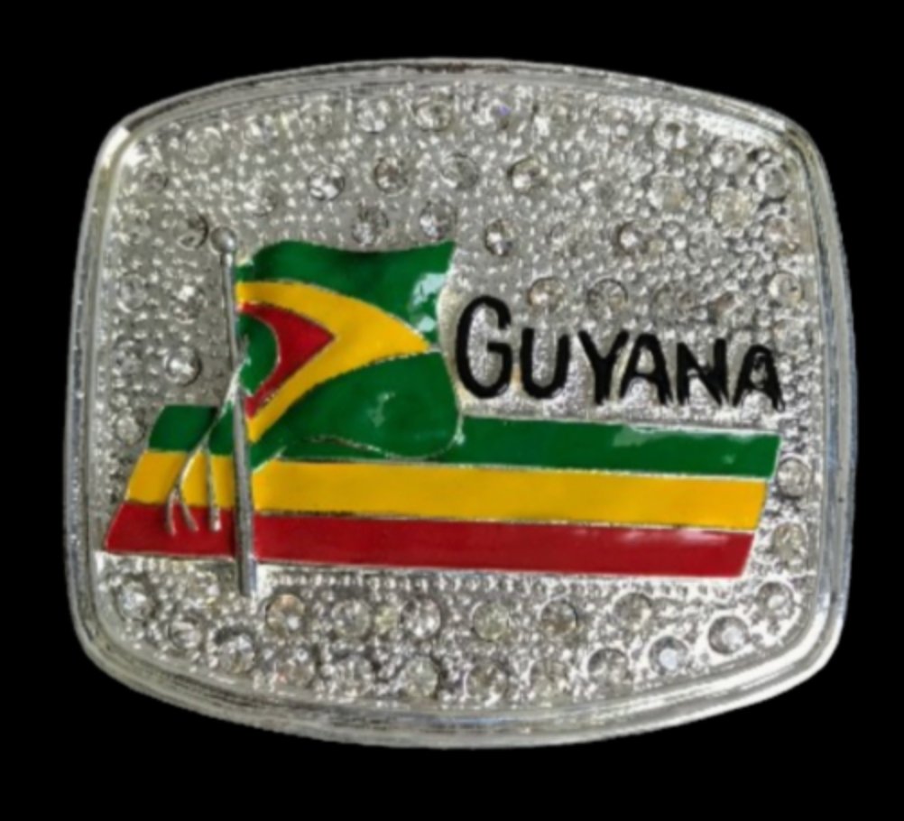 Guyana Flag Belt Buckle Georgetown Guyanese Flags Rhinestones Belts Buckles - Buckles.Biz