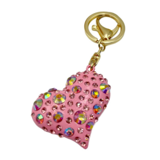 Heart Keychain Pink Purse Charm Puffy Bling Rhinestone Lobster Clasp - Buckles.Biz