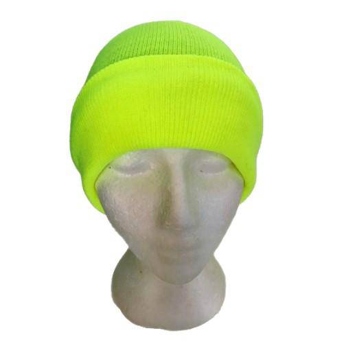 High Visibility Neon Color Fleece Lined Long Cuff Ribbed Winter Beanie - Buckles.Biz