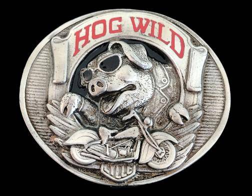 Hog Wild Pig Motorcycle Biker Bike Belt Buckle - Buckles.Biz