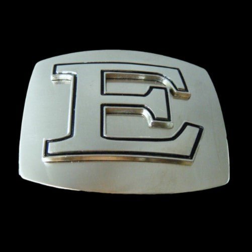 Initial E Letter Name Tag Monogram Chrome Belt Buckle Buckles