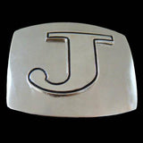 Initial J Letter Name Tag Monogram Chrome Belt Buckle Buckles - Buckles.Biz
