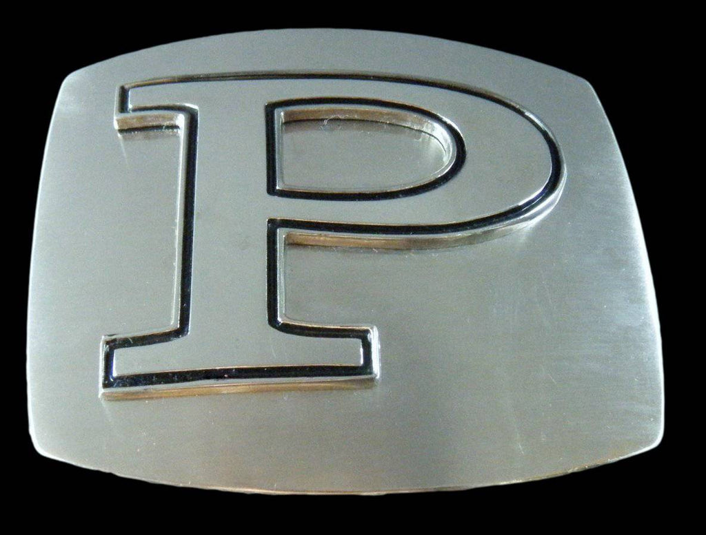 Initial P Letter Name Tag Monogram Chrome Belt Buckle Buckles - Buckles.Biz