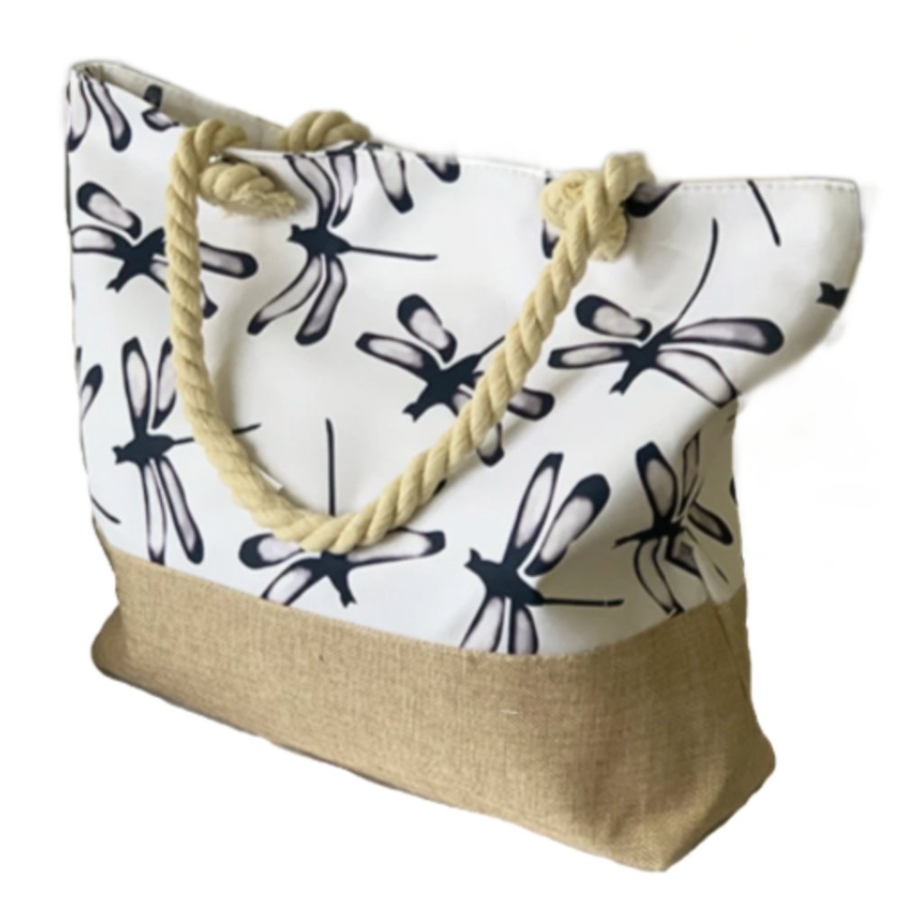 Large Capacity Zipper Handbag Shopping Travel Tote Shoulder Beach Bag Dragonfly - Buckles BIZ