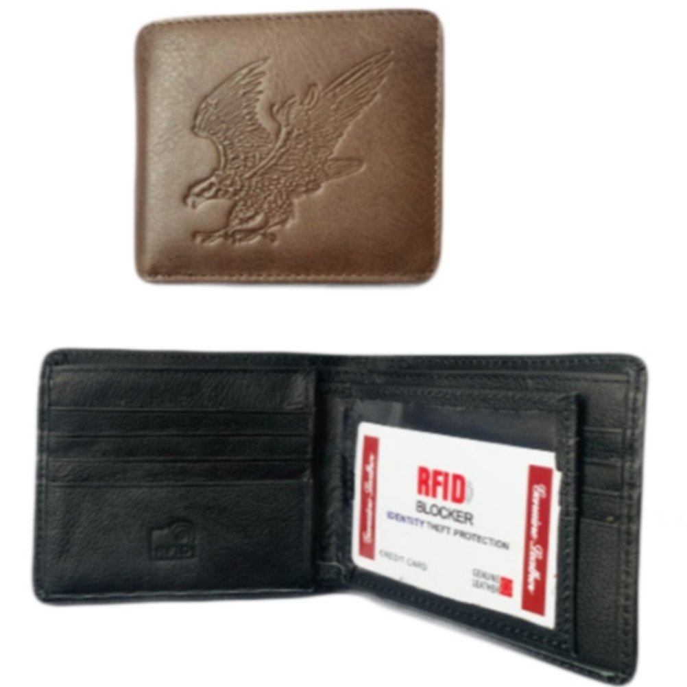 Men’s American Eagle Embossed Design Genuine Leather Trifold Wallet - Buckles.Biz