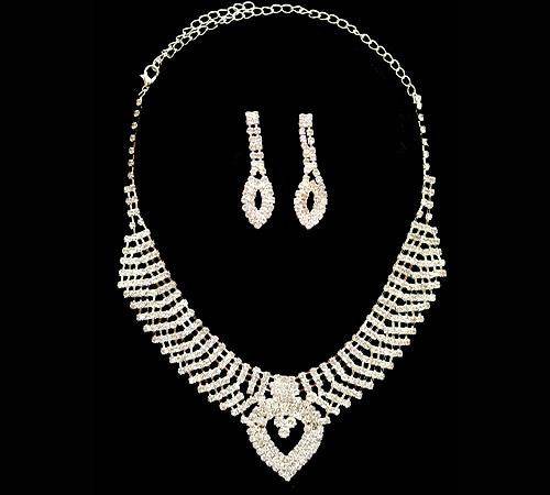 Necklace Earrings Bridal Set Crystal Clear Austrian Rhinestones Earing Necklaces - Buckles BIZZ