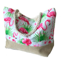 New Fashion Pink Flamingos Beach Canvas Large Tote Bag Handbags - Buckles.Biz