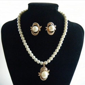 New Faux Wedding Pearl Gold Toned Trim Necklace Earring Bride Jewelry Set Gift - Buckles.Biz
