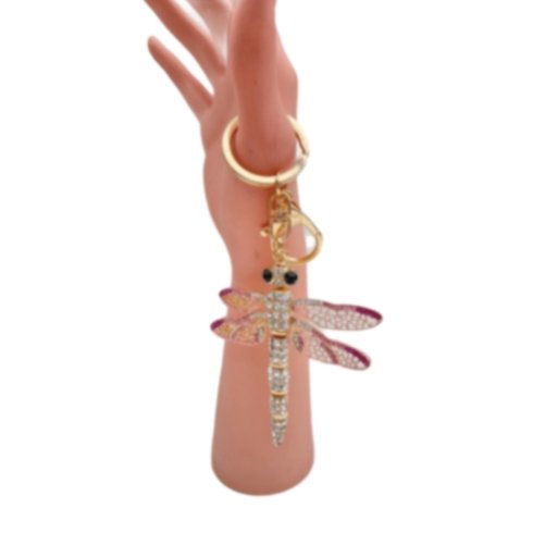 Pink Dragonfly Fashion Charm Pendant Crystal Purse Bag Keychain Accessories Gift - Buckles.Biz