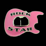 Pink Guitar Rock Star Belt Buckle Music Guitars Beer Bottle Opener Buckles & Belts - Buckles.Biz