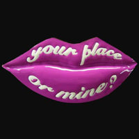 Pink Lips Kiss Your Place Or Mine Fun Bar Joke Belt Buckle - Buckles.Biz