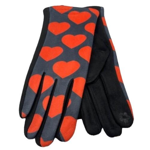 Red Hearts Print Women's Winter Fashion Gloves - Buckles.Biz