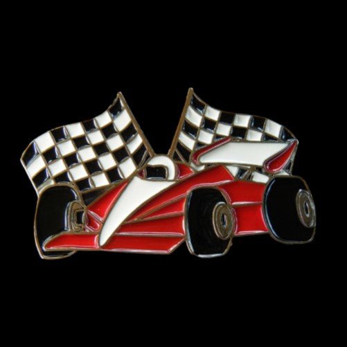 Red Race Racing Car Vehicle Checkered Flags Belt Buckle - Buckles.Biz