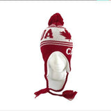 Red White Pom Pom Tassle Winter Ski Canada Tuque Fashion Style Unisex Hat - Buckles.Biz