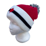 Red White Stripes Canada Mapleleaf Fashion Ski Pom Pom Winter Beanie Hats - Buckles.Biz