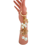 Rose Flower Keyring Cute Rhinestone Crystal Faux Pearls Charm Pendant Key Bag Chain - Buckles.Biz
