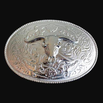 Silver Tone Western Texas Longhorn Steer Bull Rodeo Belt Buckle - Buckles.Biz