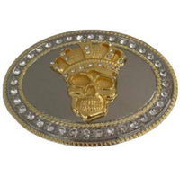 Skull Head Bones Rhinestones King Skulls Head Gold Belt Buckle - Buckles.Biz