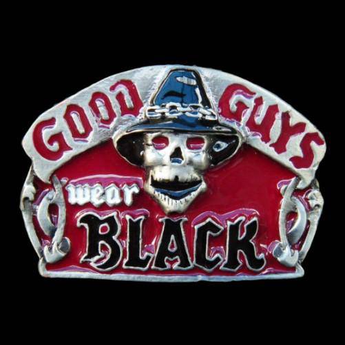 Skull Head Skeleton Gothic Good Guys Wear Black Belt Buckle Buckles - Buckles.Biz