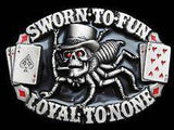 Spider Web Poker Cards Skull Sworn Fun Love To None Belt Buckle Buckles - Buckles.Biz