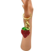 Strawberry Keychain Bejewelled Enamelled Purse Jewelry Bling Clip Key Ring - Buckles.Biz