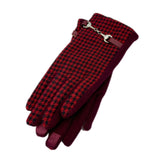 Stylish Boutique Ladies Houndstooth Pattern Red Winter Gloves - Buckles.Biz